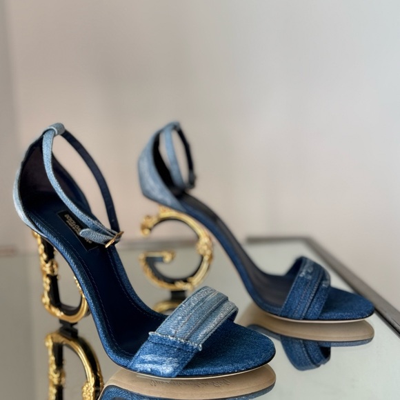 New Dolce & Gabbana DG Sculpted Heel Denim Sandals $37.5 - Picture 8 of 12
